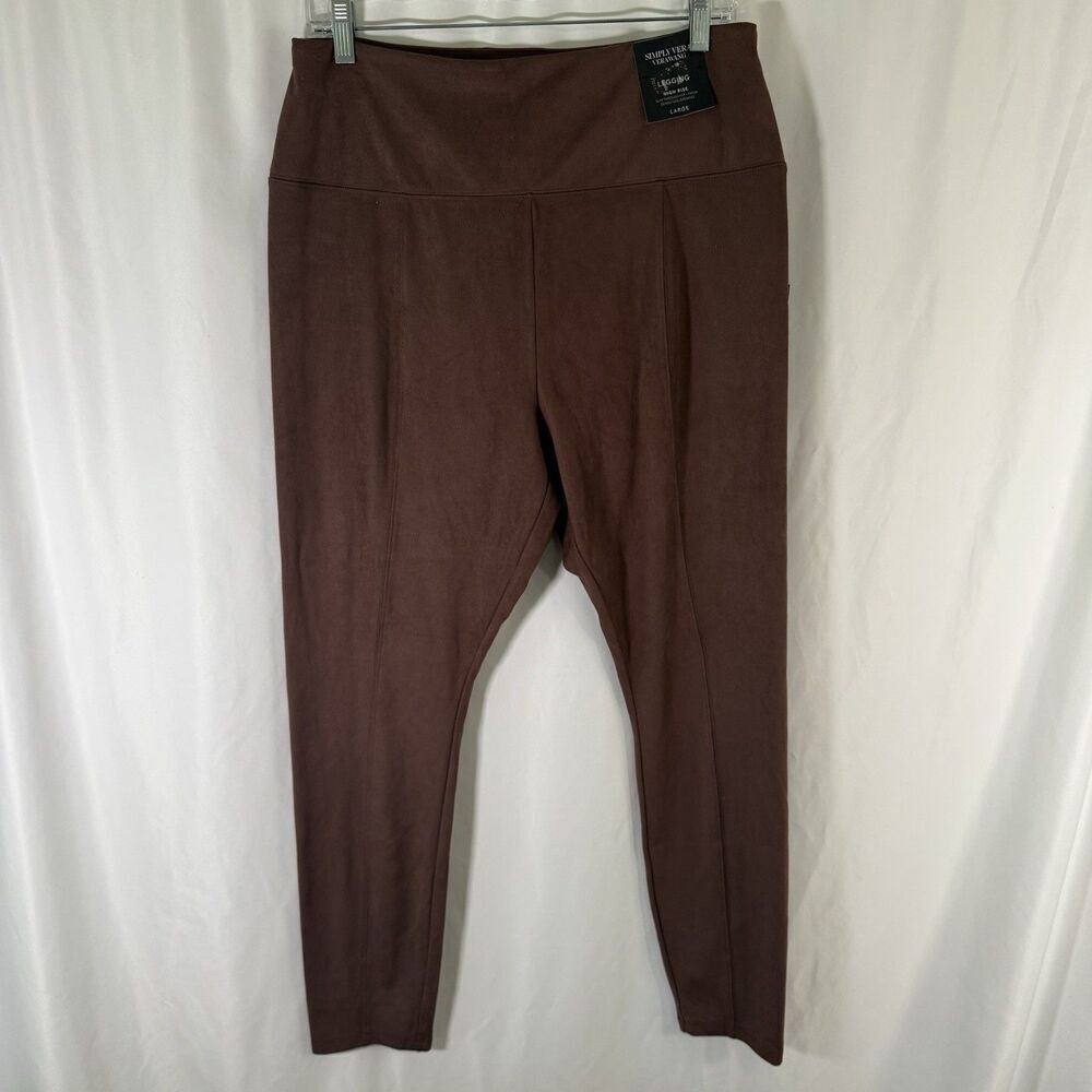 New Simply Vera Leggings Women's Large Brown Swede Pull On High Rise Skinny Leg